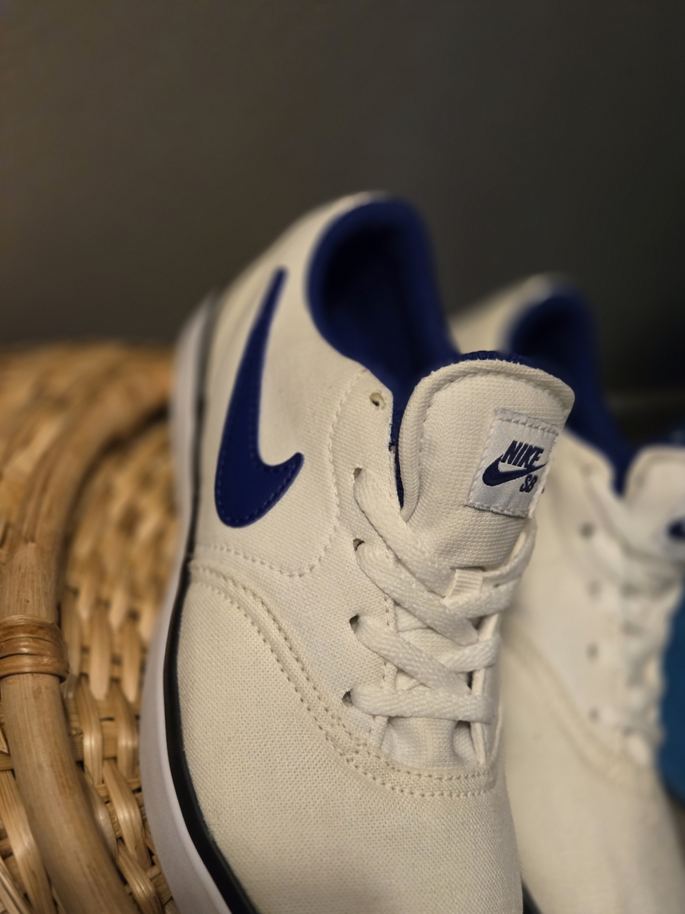 Nike SB White Check Canvas Shoe with Blue Swoosh